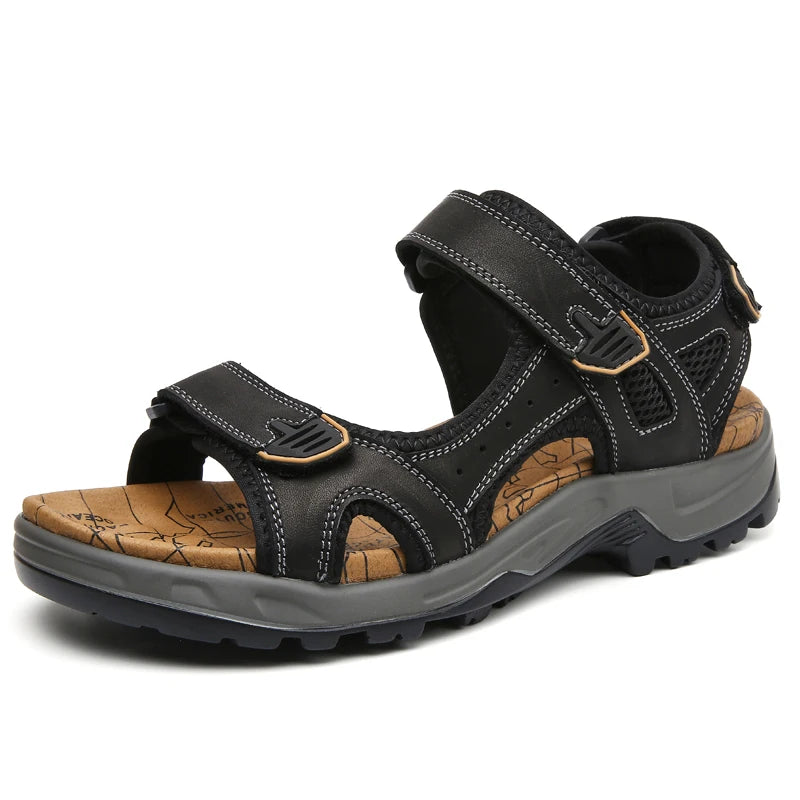 Sandales de plage en cuir véritable pour homme, chaussures de loisirs d'été à la mode, de haute qualité, souples, grande taille, tailles 38 à 48