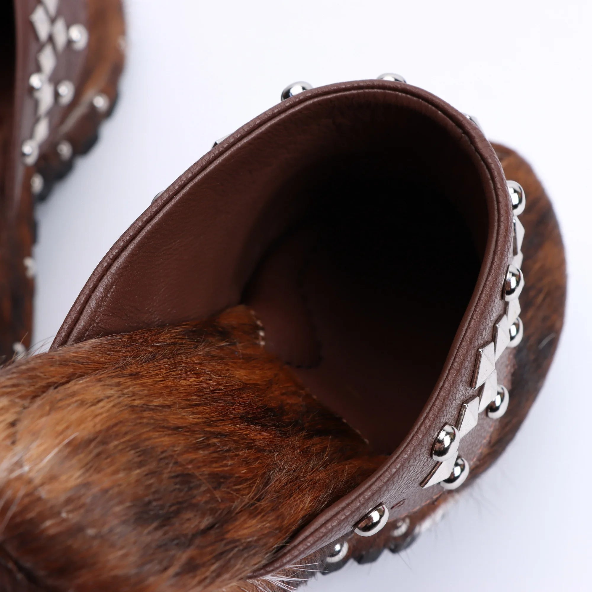 Women's Handmade Western Cowboy Clogs Shoes with Natural Calf Hair, Sheepskin Lining, and Arch Support - Featuring Shiny Rivets