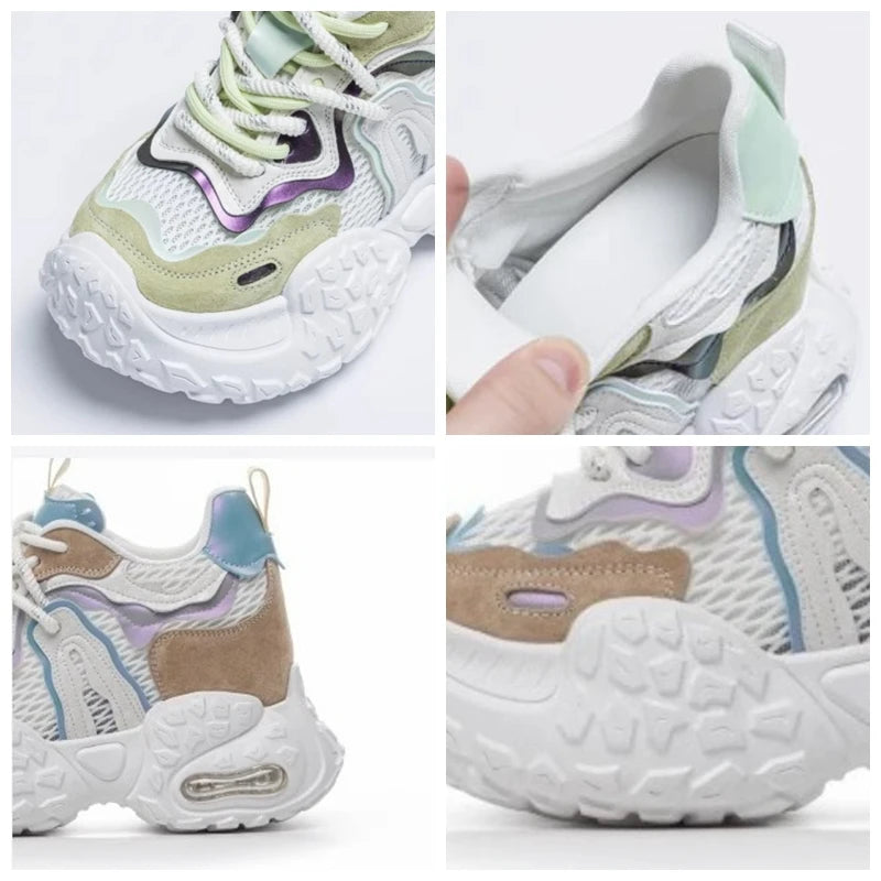 Fujin 12cm Air Mesh Shoes Mules Shoes Vulcanize Sandals Chunky Sneakers Hollow Slides Women Summer Microfiber Platform Wedge