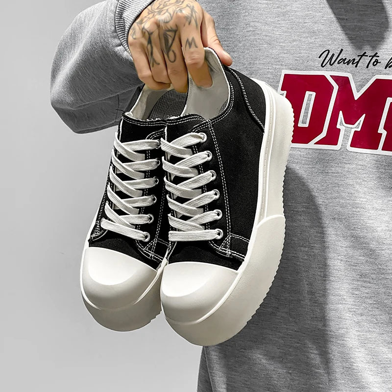 STRONGSHEN Trendy Men Platform Canvas Skate Shoes Leisure Thick Bottom Sports Casual Sneakers Mens Height Increase Lace Up Shoes