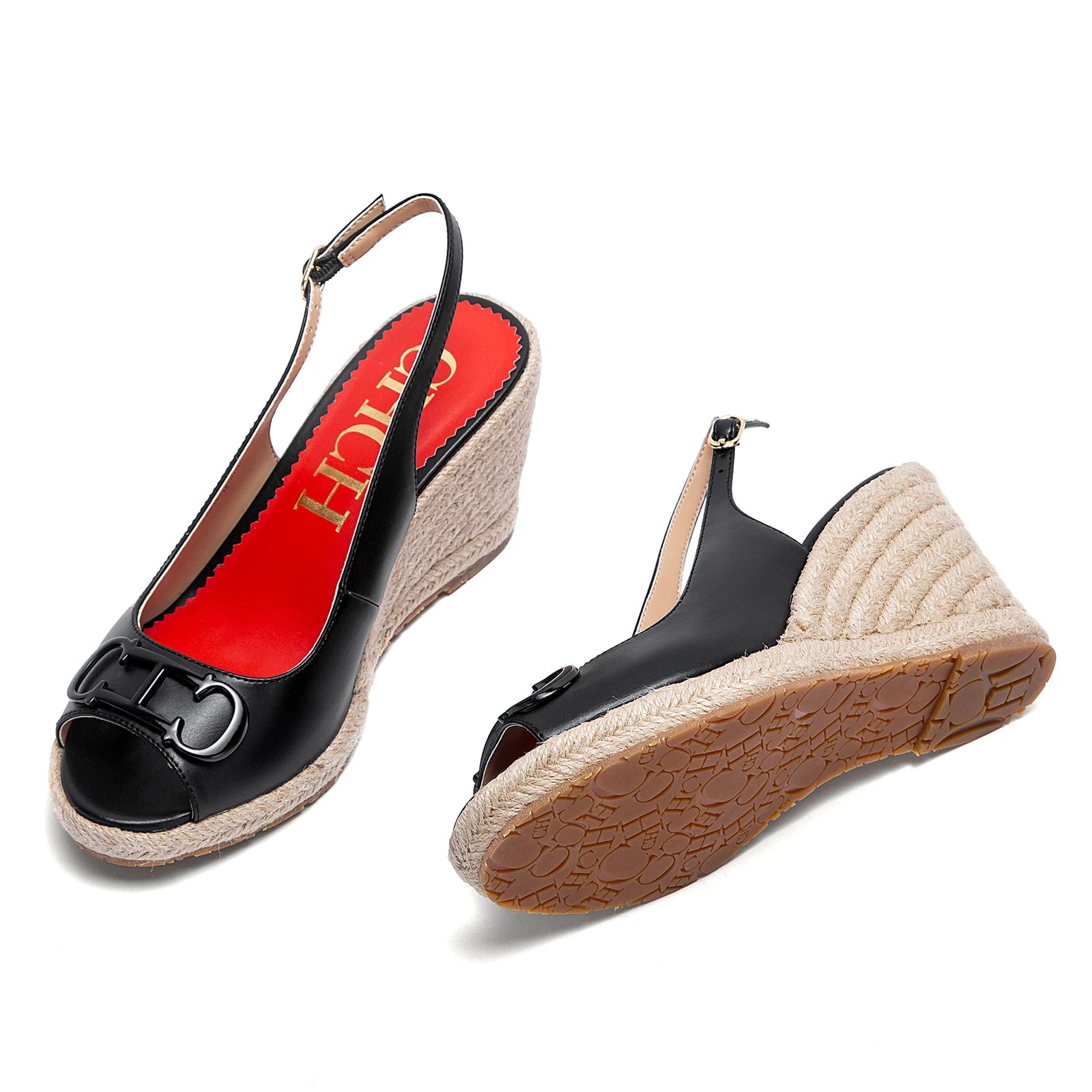 INITIALS INSIGNIA PU LEATHER WEDGES Luxury brand wedge sandals summer women's casual shoes