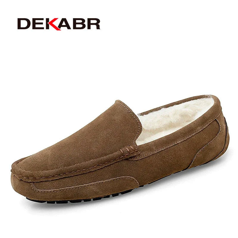 DEKABR Men Loafers Shoes Warm Soft Genuine Leather Business Men Moccasins Shoes Breathable Slip on Driving Shoes Size 38-47