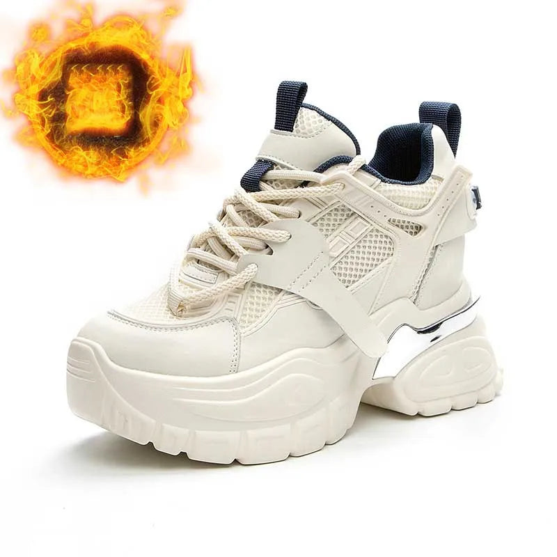 Fujin 10cm Air Mesh Microfiber Leather Summer Platform Wedge Women Casual Shoes Autumn Lady Fashion Shoes Chunky Sneakers Skate