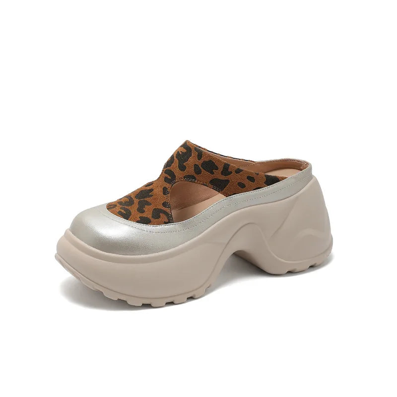 Fujin 8.5cm Microfiber Leather Slippers Slip on Round Toe Platform Flats Fabric Women Sandals Platform Wedge Flats Shoes Fashion