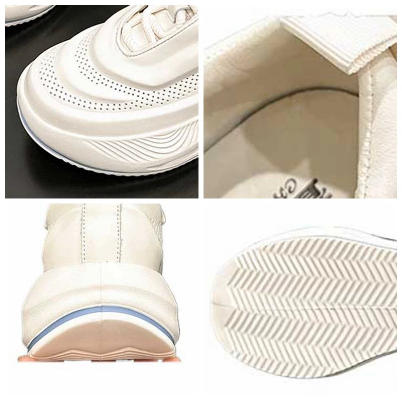 Fujin 5.5cm Synthetic Genuine Leather Spring Combat Autumn Women Vulcanize Ankle Platform Wedge Flats Chunky Sneakers Shoes