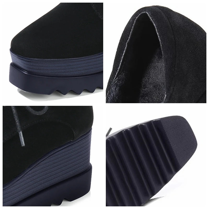 Fujin 7.5cm Cow Suede Genuine Leather Platform Wedge Autumn Winter Spring Ins Hot Sell Chunky Sneakers Plush Women Comfy Shoes