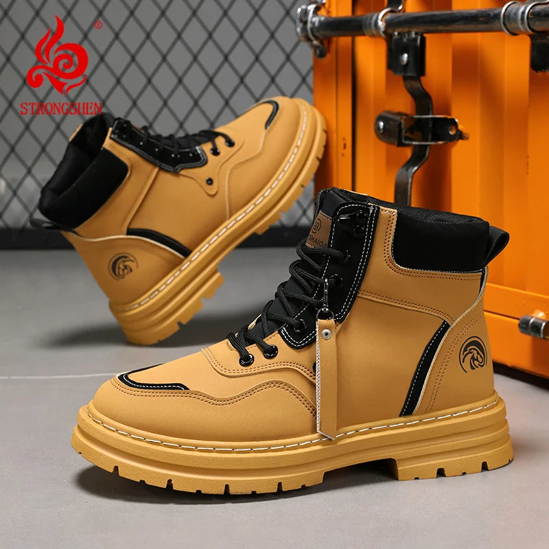STRONGSHEN Spring Autumn Men  Ankle Boots Outdoor Non-slip Classic Design High Top Motorcycle boot Casual Shoe Botas Para Hombre
