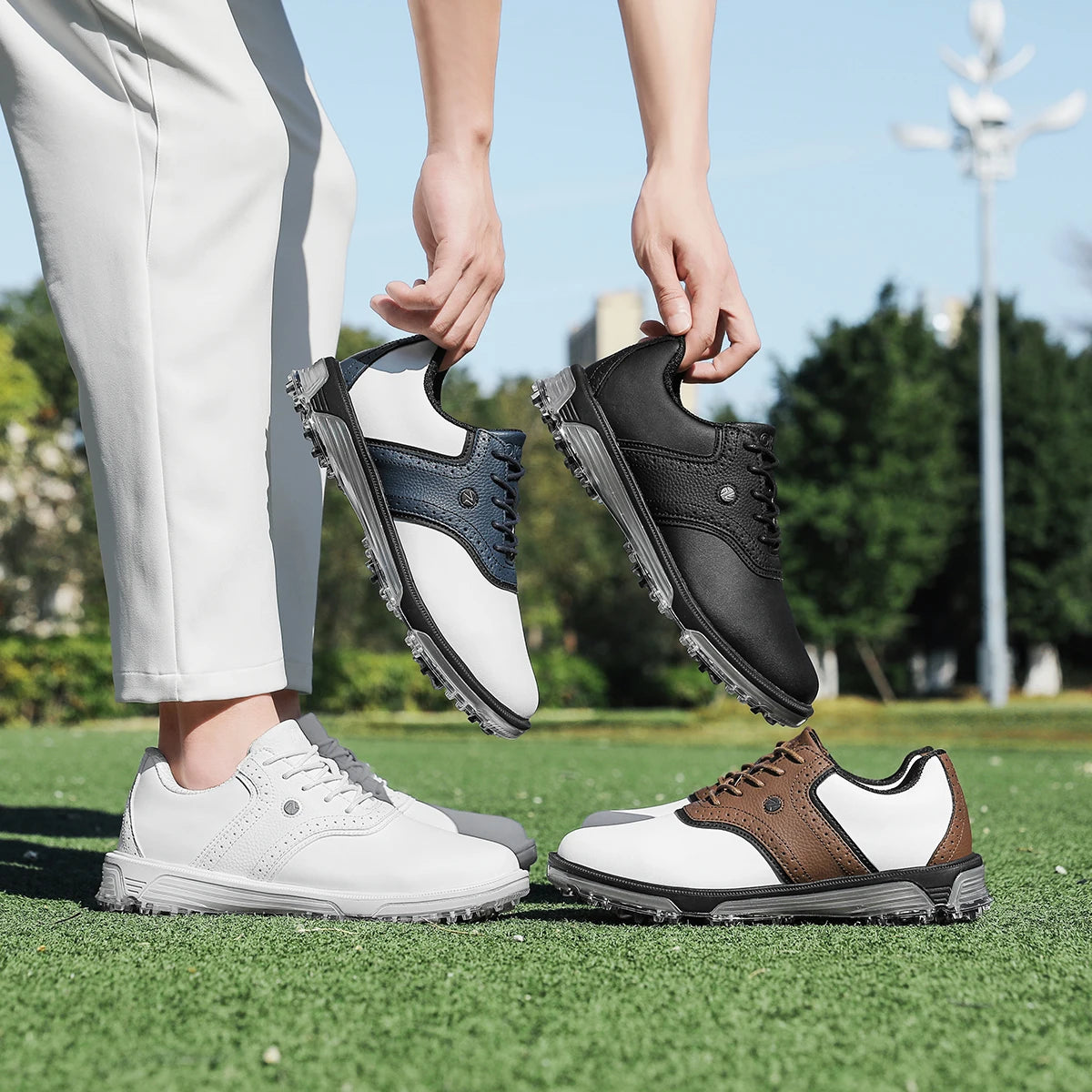 Golf Shoes waterproof Golfer Sport shoes Man Ankle Golf Sneaker supplies Golfing Shoes Non Slip Comfortable Walking Shoe white