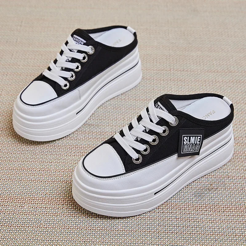 Fujin flip flops women 7.5cm Platform Slippers Denim Chunky Sneaker Casual Comfy Breathable Summer Shoes Women's slippers