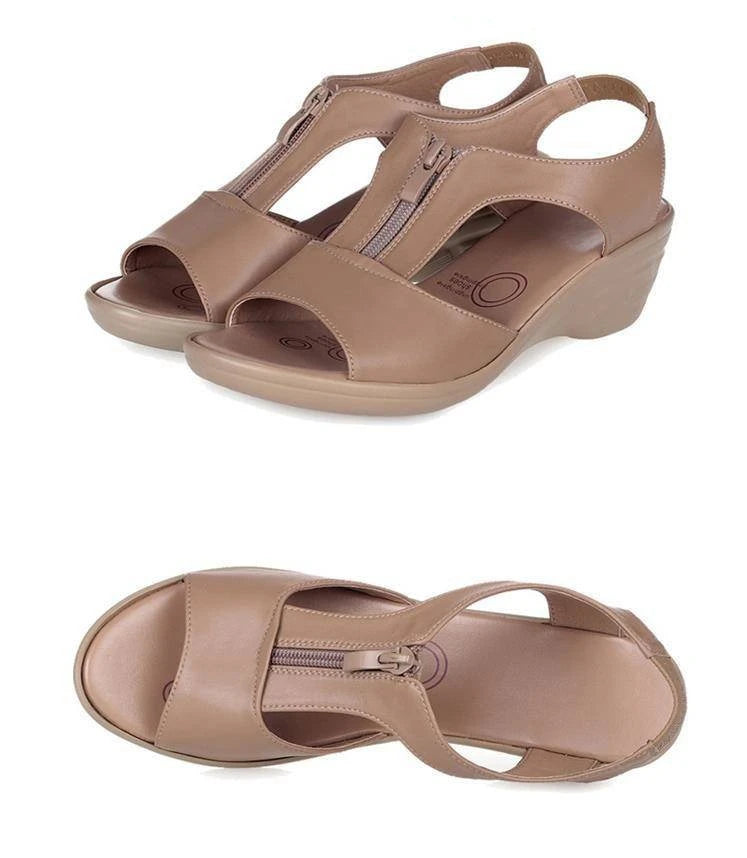 WOIZGIC Femmes Vieille Mère Dames Femmes Sandales Plateforme Chaussures En Cuir PU Antidérapant Plage Été Cool Fermeture Éclair Taille 35-41 PGP-1153
