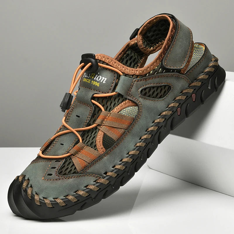 Sandales d'été respirantes pour hommes, sandales romaines tendance, faites à la main, en maille, chaussures décontractées pour hommes, plateforme, sandales de plage pour hommes