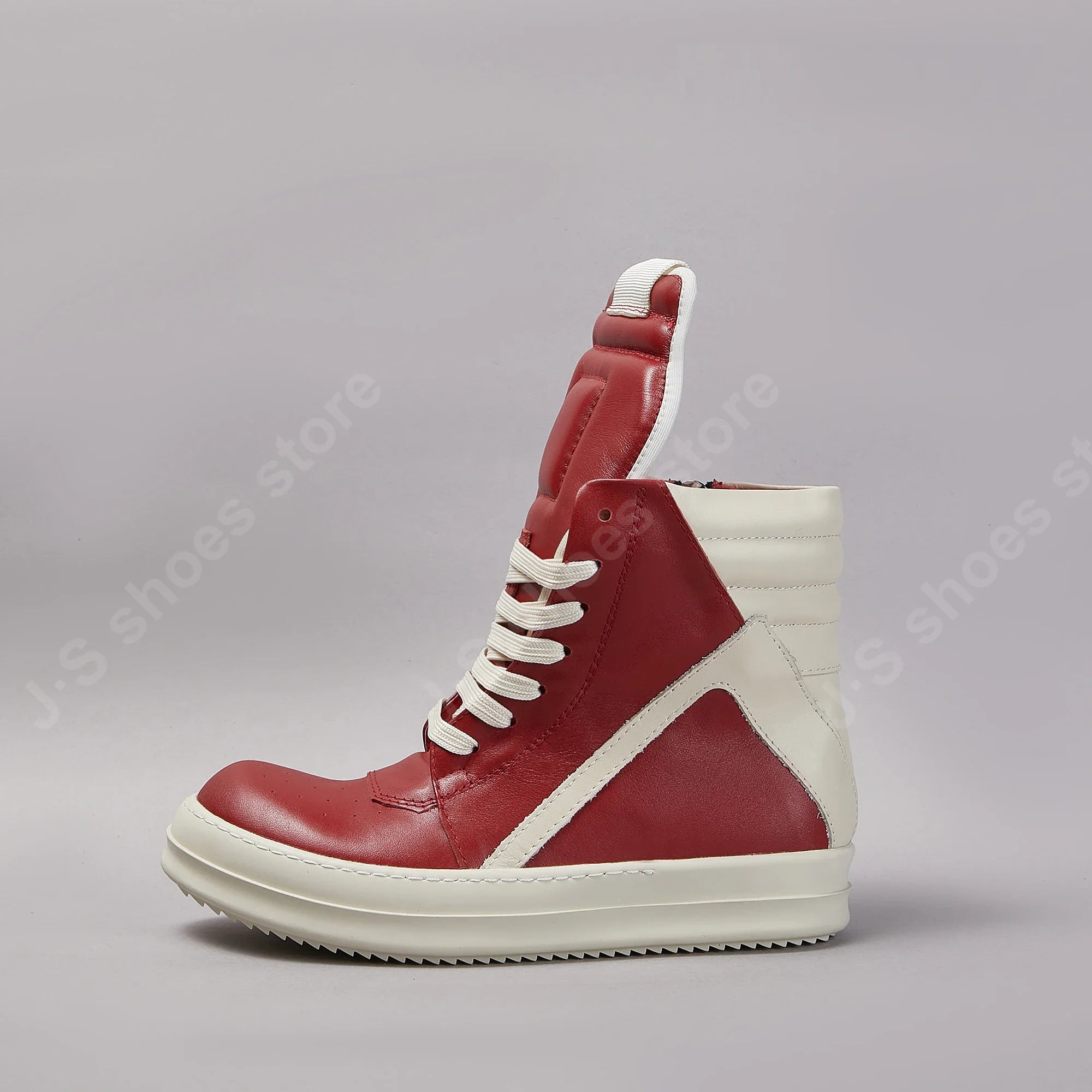 Ro Design Men Shoe Red Leather Ankle Boot Outoor Boots High Top Casual Shoe High Quality Zip Women Sneaker Flat Cowhide Sneakers
