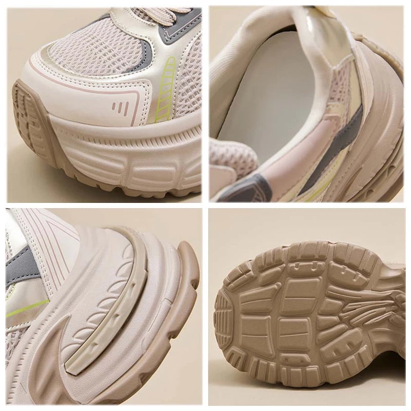 Fujin 9.5cm Women Summer Air Mesh Microfiber Platform Wedge Slides Shoes Sandals Breathable Mules Shoes Women Chunky Sneakers