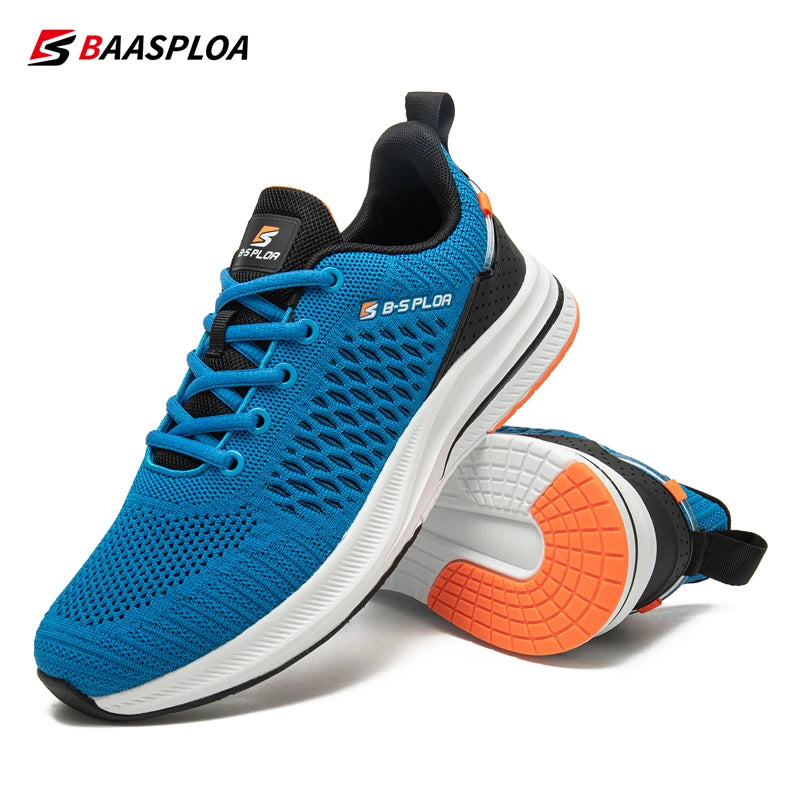 Baasploa Men's Running Shoes New Fashion Lightweight Mesh Breathable Walking Shoes Male Outdoor Casual Lace-Up Sports Shoes