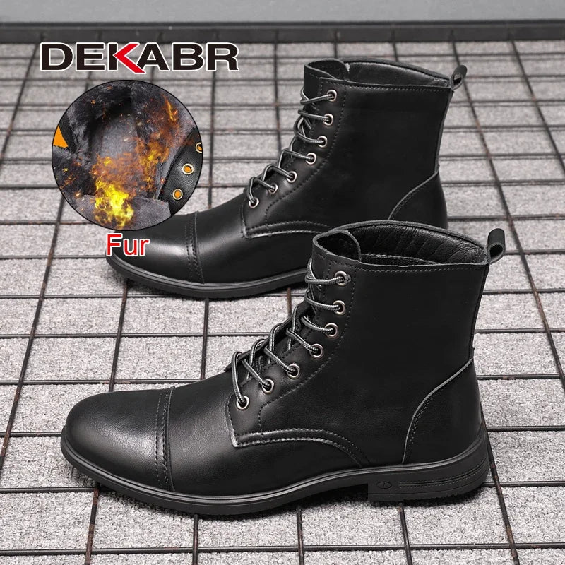DEKABR Fashion Casual Winter Boots Lace Up Outdoor Waterproof Handmade Comfortable Business Spring Boots Fur and No Fur Size 48