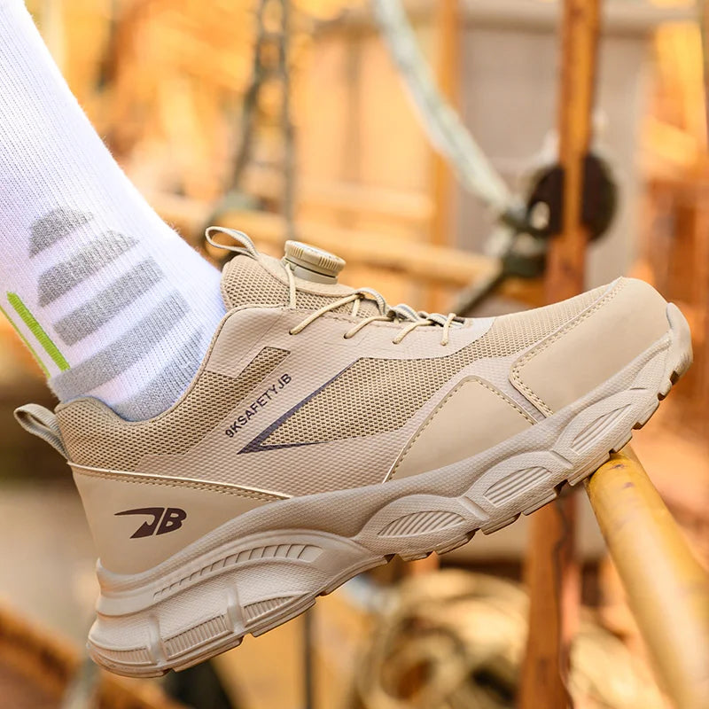 Chaussures de travail respirantes pour hommes, chaussures de sécurité anti-écrasement et anti-perforation, bottes pour hommes, chaussures indestructibles à bouton rotatif, baskets pour hommes