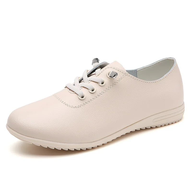 WOIZGIC Female Ladies Women's Genuine Leather Flats Shoes Loafers Soft Moccasins Lace Up Comfortable