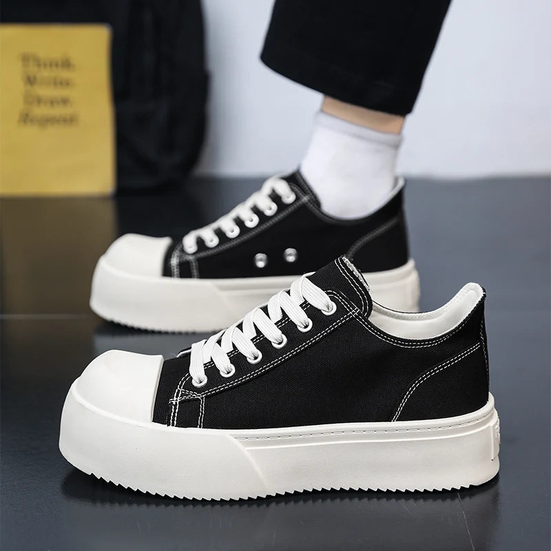 STRONGSHEN Trendy Men Platform Canvas Skate Shoes Leisure Thick Bottom Sports Casual Sneakers Mens Height Increase Lace Up Shoes