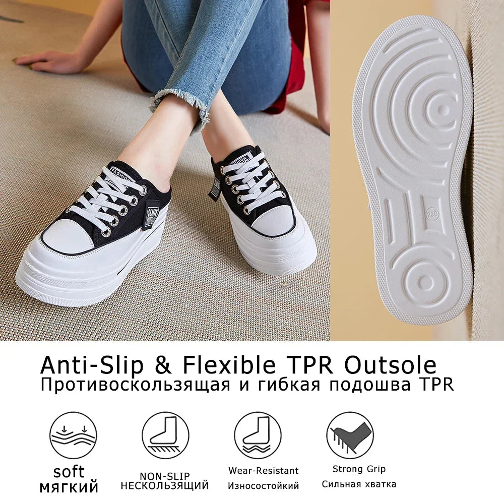 Fujin flip flops women 7.5cm Platform Slippers Denim Chunky Sneaker Casual Comfy Breathable Summer Shoes Women's slippers