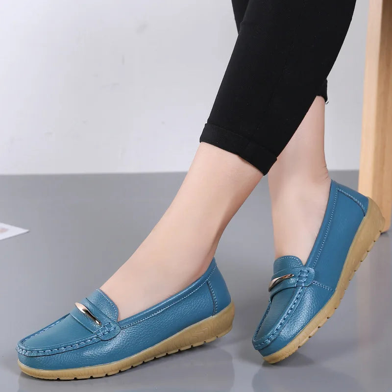 WOIZGIC Femmes Mère Dames Femme Femme Chaussures Plates En Cuir Véritable Mocassins Plateforme Bling Sans Lacet Mocassins Grande Taille 43 44