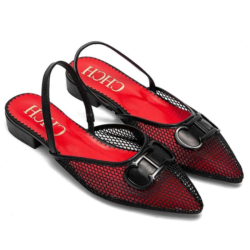 Women's Shoes Fashion Classic Pointed Design Female Commuting Flat Shoes Summer Popular Hollow Design Ladies Low Heel Shoes