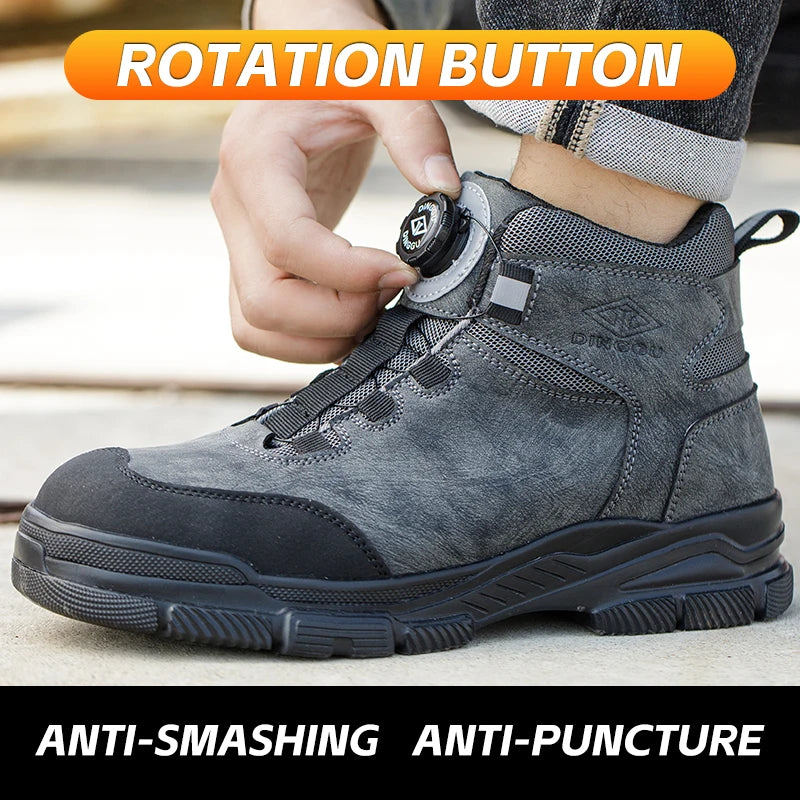 Bottes de travail à boutons rotatifs pour hommes, chaussures de sécurité à embout d'acier, chaussures de protection anti-crevaison, chaussures imperméables et indestructibles, neuves