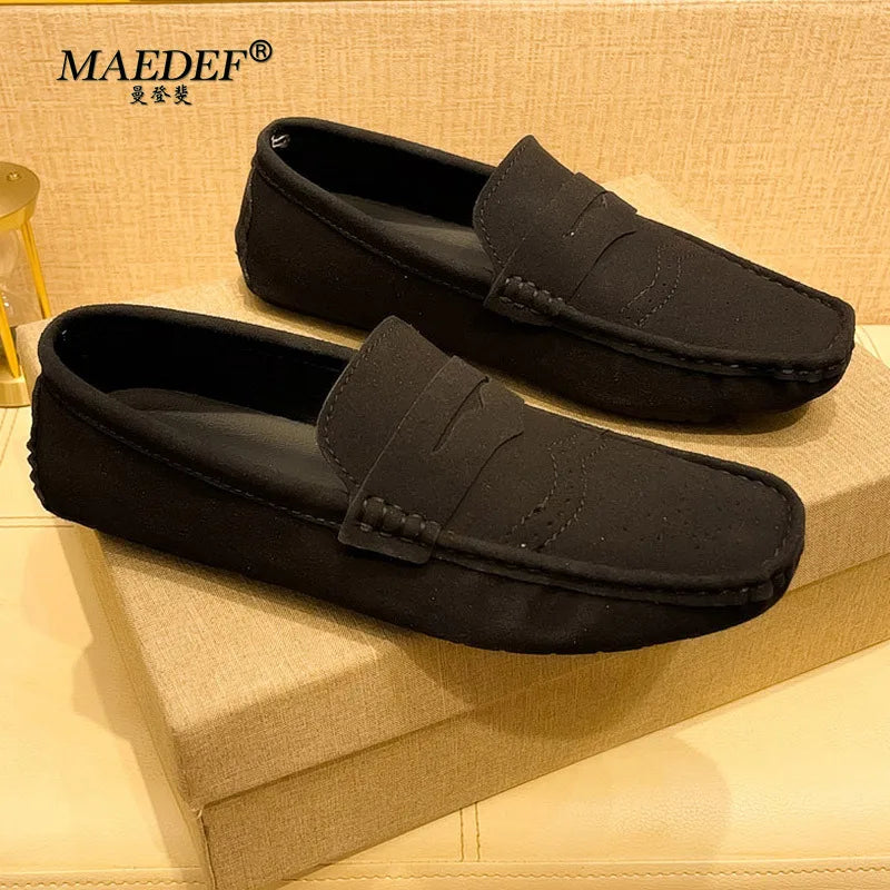 MAEDEF Loafers Men Suede Casual Party Dress Shoes Slip on Moccasins Men Flats Shoes Comfortable Size 48 Fashion Mens Shoes