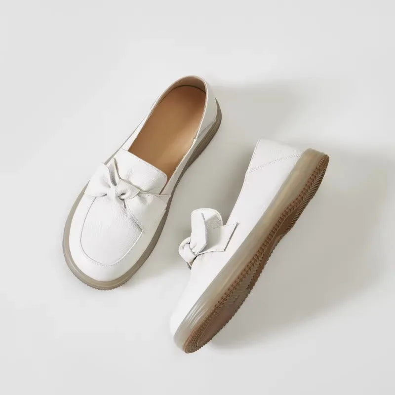 WOIZGIC Female Mother Ladies Women's Genuine Leather Flats Loafers Shoes Platform Slip On Bowknot Vulcanized Shoes Mujer Zapatos