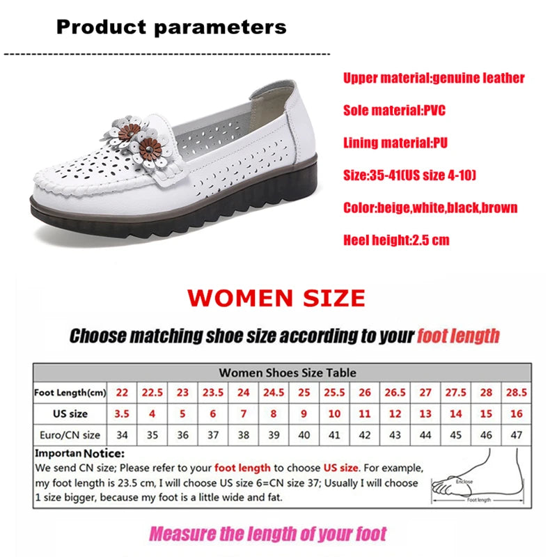 WOIZGIC Femmes Femmes Dames Mère Chaussures En Cuir Véritable Appartements Mocassins Plateforme Creux Sans Lacet Été Cool Fleurs Mocassins