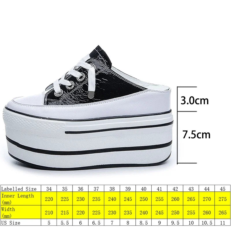 Fujin 10cm Mules Shoes Sandals Genuine Leather 2024 Women Sneakers Slippers Summer Shoes New Casual Shoes Women's Fashion