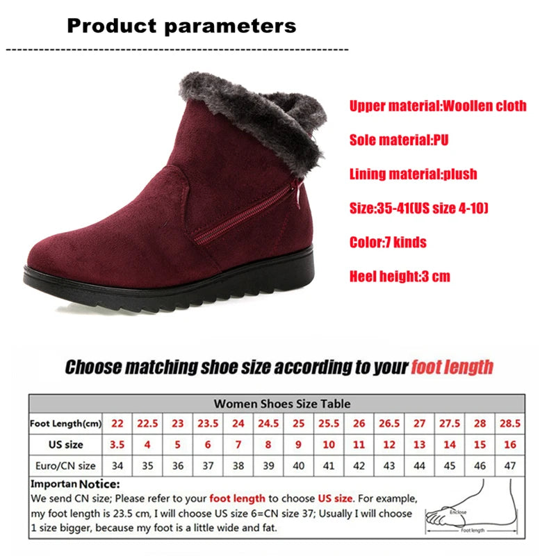 WOIZGIC Femmes Femmes Dames Vieille Mère Chaussures De Neige Bottes Plateforme Tissu De Laine Fermeture Éclair Hiver Peluche Chaud bout rond