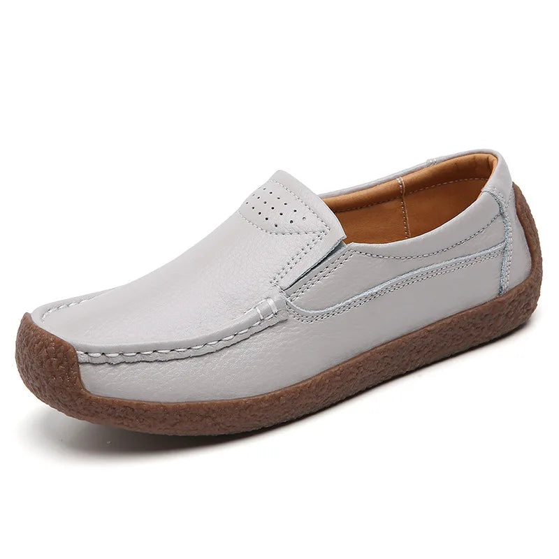 WOIZGIC Women Female Ladies Mother Genuine Leather Shoes Flats Loafers Slip On Moccasins Vulcanized Shoes Plus Size 42 41