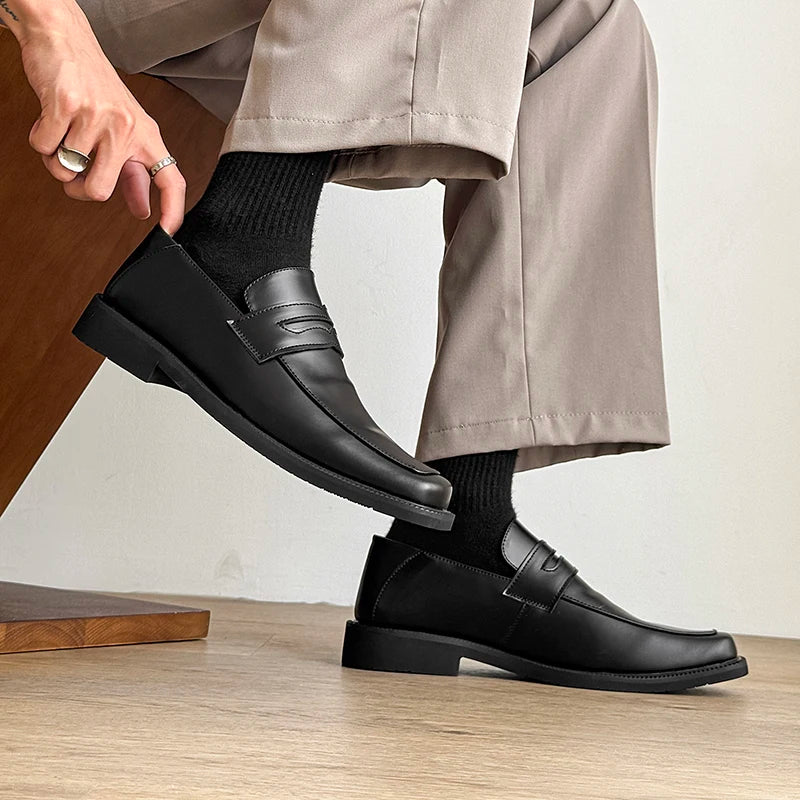 STRONGSHEN Men Shoes Genuine Leather Comfortable Soft Sole Low Cut Loafers British Style Business Casual Leather Shoes Footwear