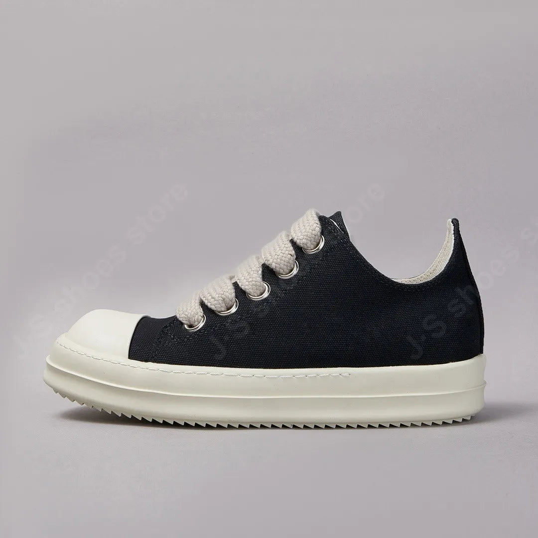 Brand Men Shoe R-o Women Sneakers Black Canvas Low Top Casual Sneaker Thick Sole Jumbo Laces Luxury Flat Shoes Boots