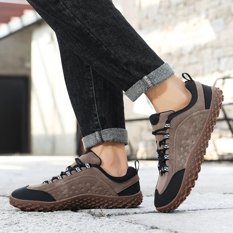 ﻿ Men Hiking Shoes Luxury Designer Climbing Trekking Sneakers for Men Leather Outdoor Couple Sports Work Man Shoes Plus Size 48