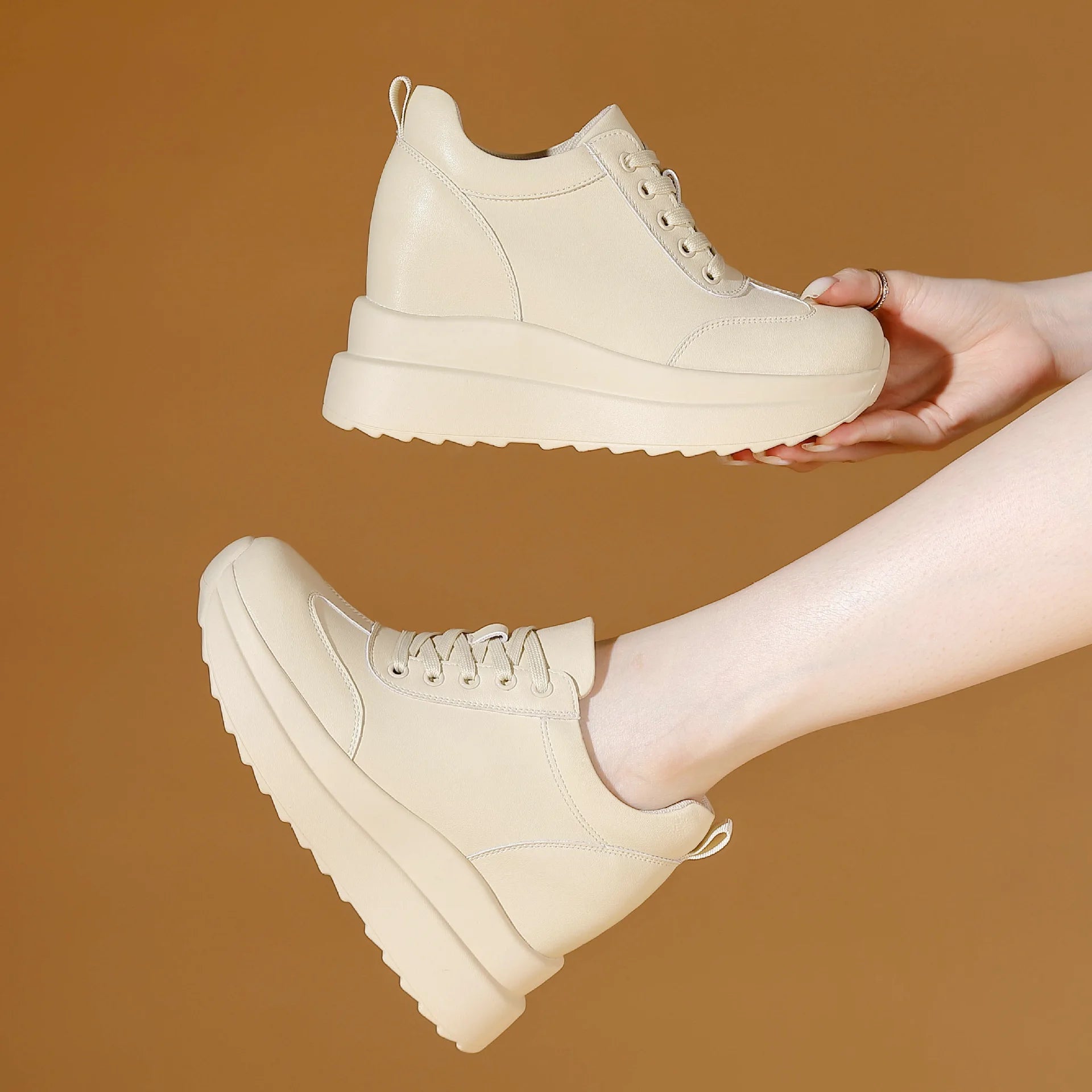 Fujin 10cm air mesh Platform Wedge Chunky Shoes Genuine Leather hidden heels Women Summer Spring Autumn Walking Sneakers Fashion