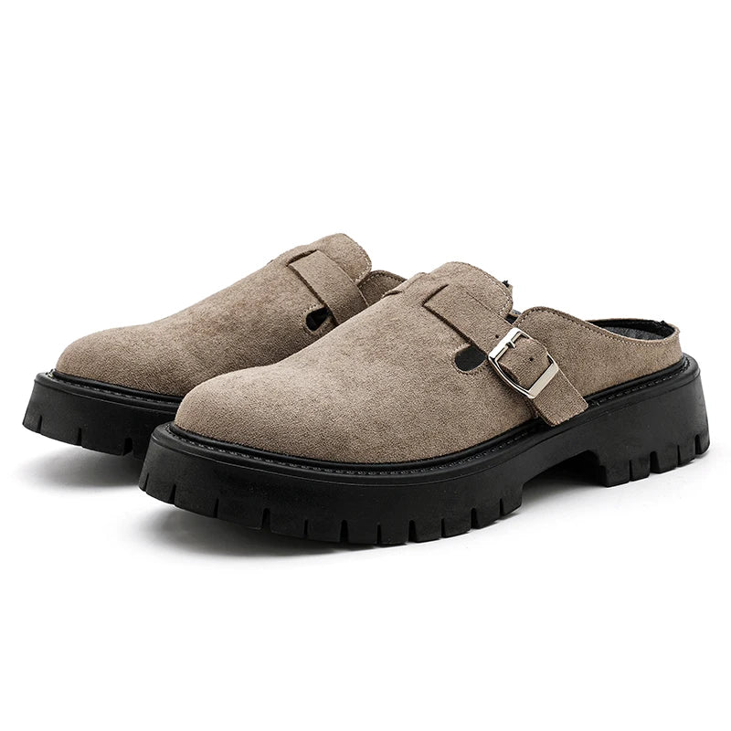 Men Leather Half Slippers Business Semi-towed Leather Shoes Thick-soled Wear-resistant Fashionable Shoes Indoor Outdoor Slippers