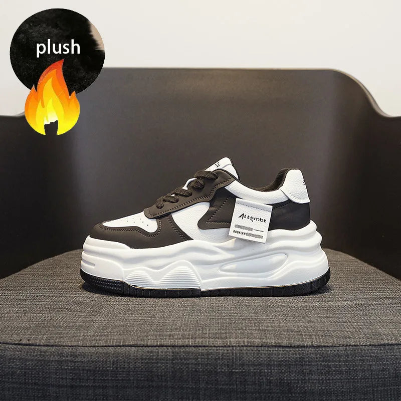 Fujin 7.5cm Women Cow Genuine Leather Spring Autumn Chunky Sneaker Ankle Microfiber Platform Wedge Vulcanize Ankle Booties Shoes