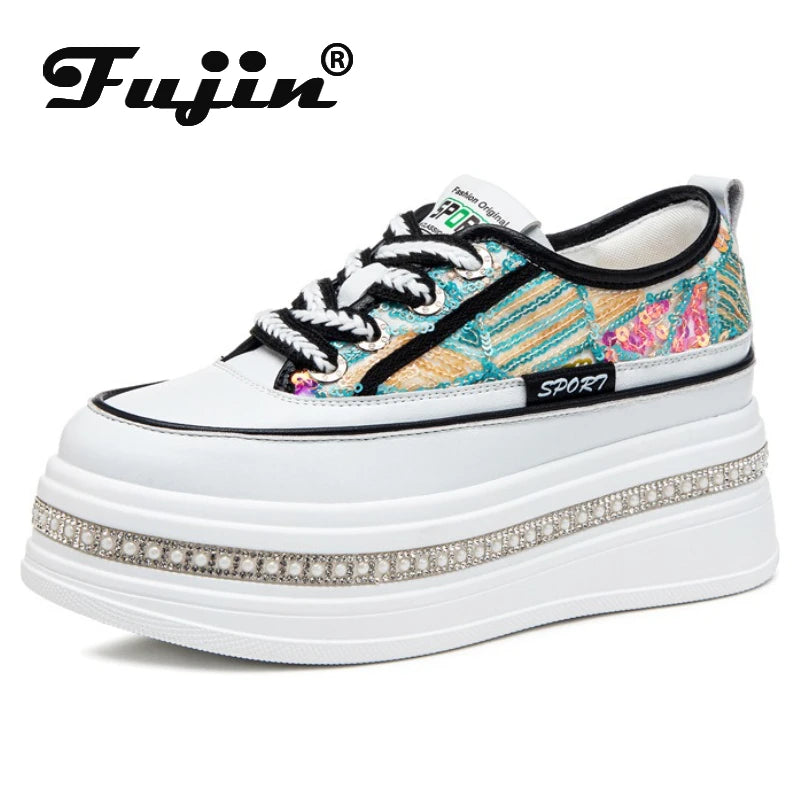 Fujin 8cm Women Sandals Platform Wedge Summer Shoes Air Mesh Sneaker Shoes Mules Shoes Sandals Slides Women Slippers Breathable