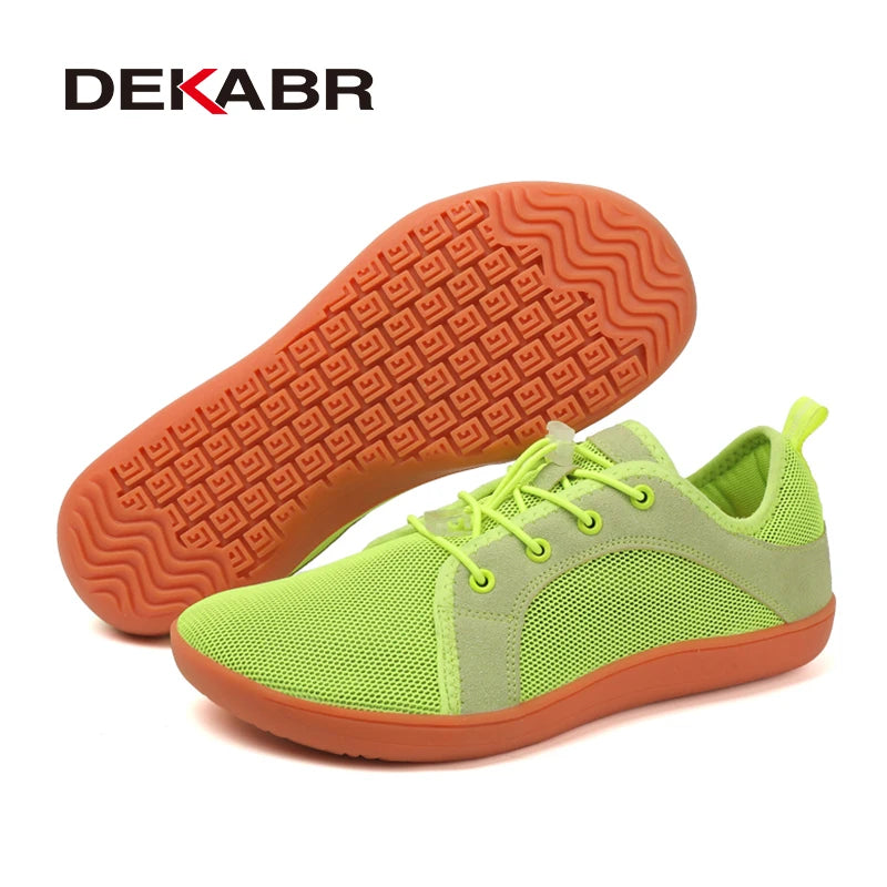 DEKABR Couple Casual Shoes Minimalist Lace-Up Lightweight Simplicity Mesh Breathable Non-Slip Men Wide Barefoot Flat Sneakers