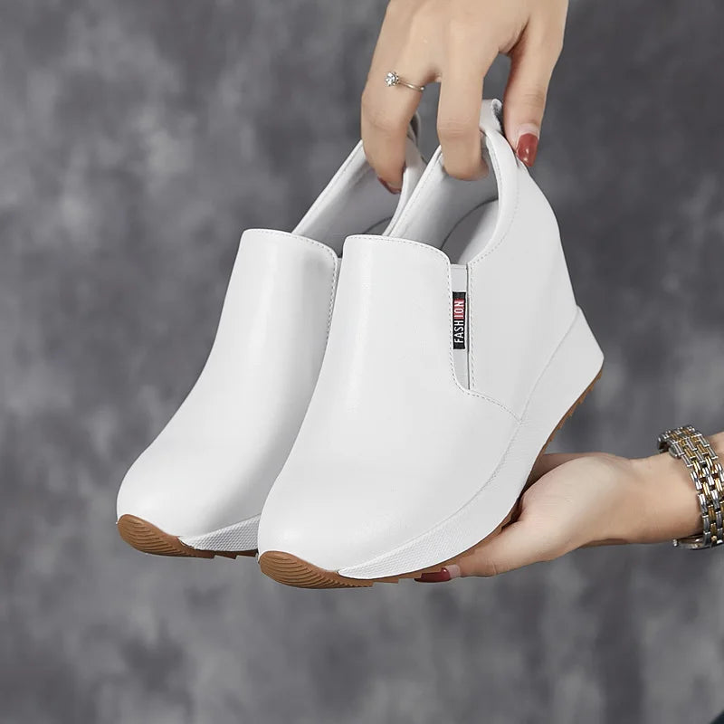 Fujin 7cm Genuine Leather Synthetic Boot Women  Fashion Ankle Platform Wedge Heels Pumps Autumn Spring Sexy Hidden Heels Boots