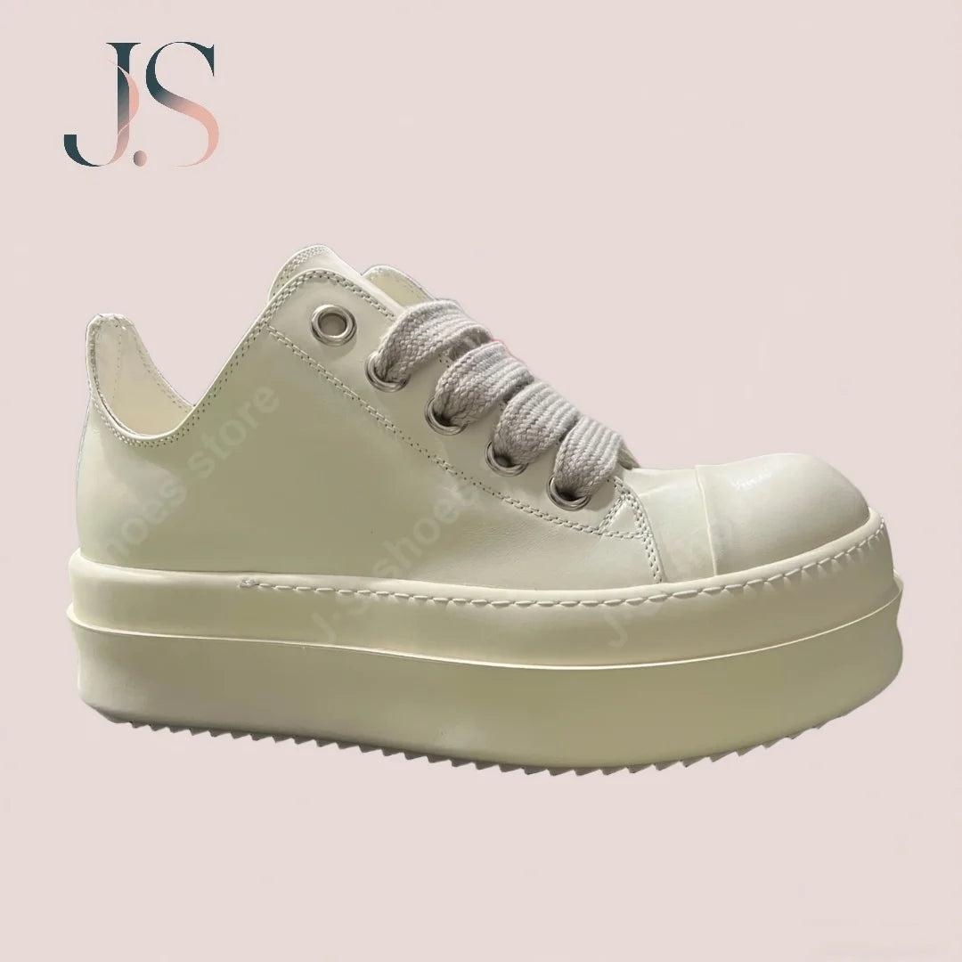 Ro Designer Men Sneaker Women Ivory White Leather Shoes Jumbo Laces Platform 6cm Thick Sole Low Top Casual Shoe Sneakers