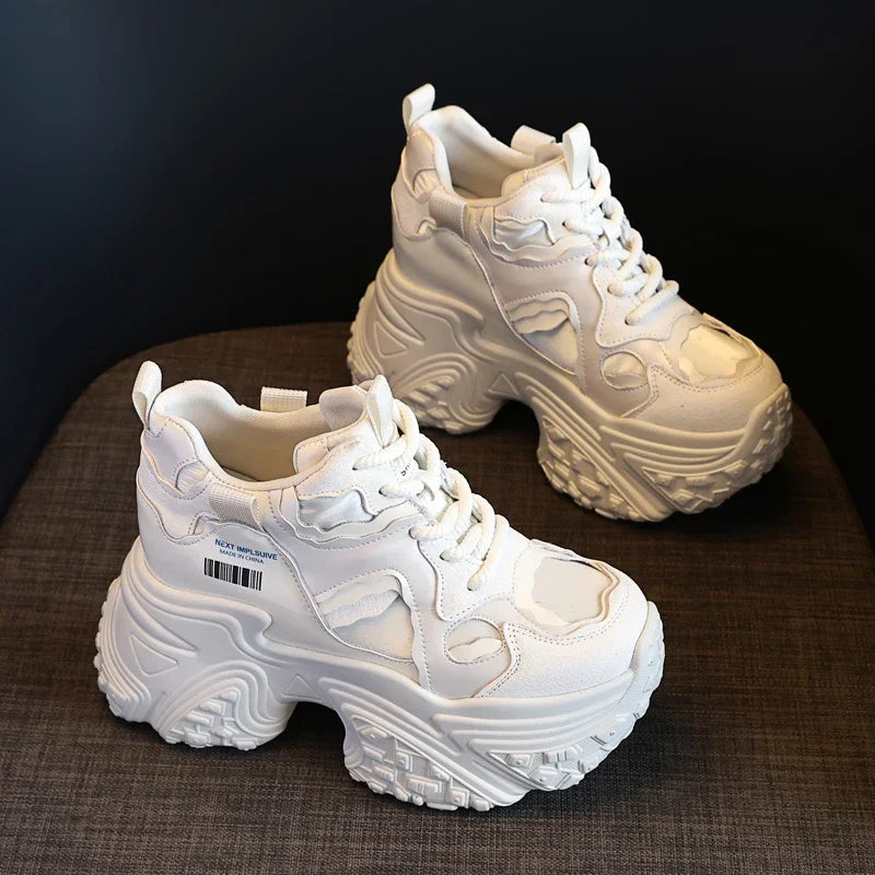 AUTUSPIN 10cm Hidden Wedges Platform Women Shoes Winter Autumn Retro Ins Popular Ladies Vulcanized Sneakers Female Size 34-39