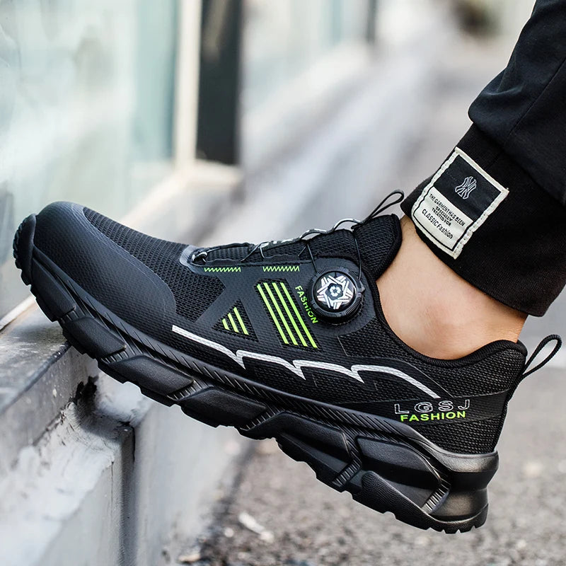 Lightweight Breathable Rotary Buckle Work Sneakers Protective Shoes Safety Industrial Puncture-Proof Anti-smash Steel Toe Shoes