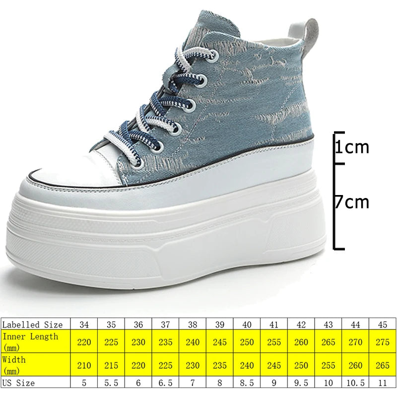 Fujin 8cm Denim Genuine Leather Women Fashion Lace Up Spring Ankle Boots Platform Wedge Lady Autumn Fashion Zip High Brand Shoes