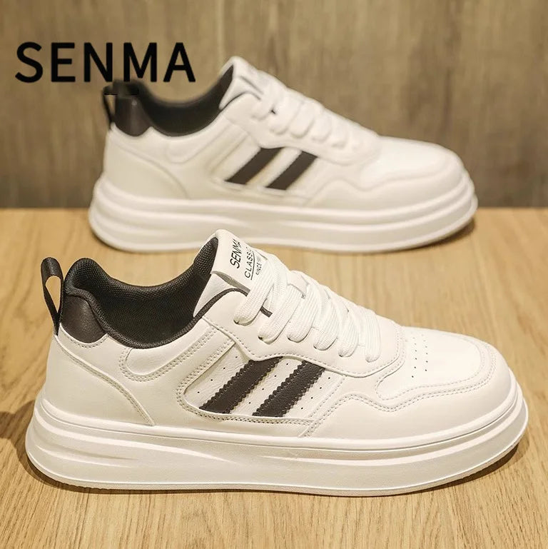Senma Men's Shoes Couple Sports Casual White Board Shoes Men's Leather Soft Sole Height Increasing Versatile White Trendy Shoes