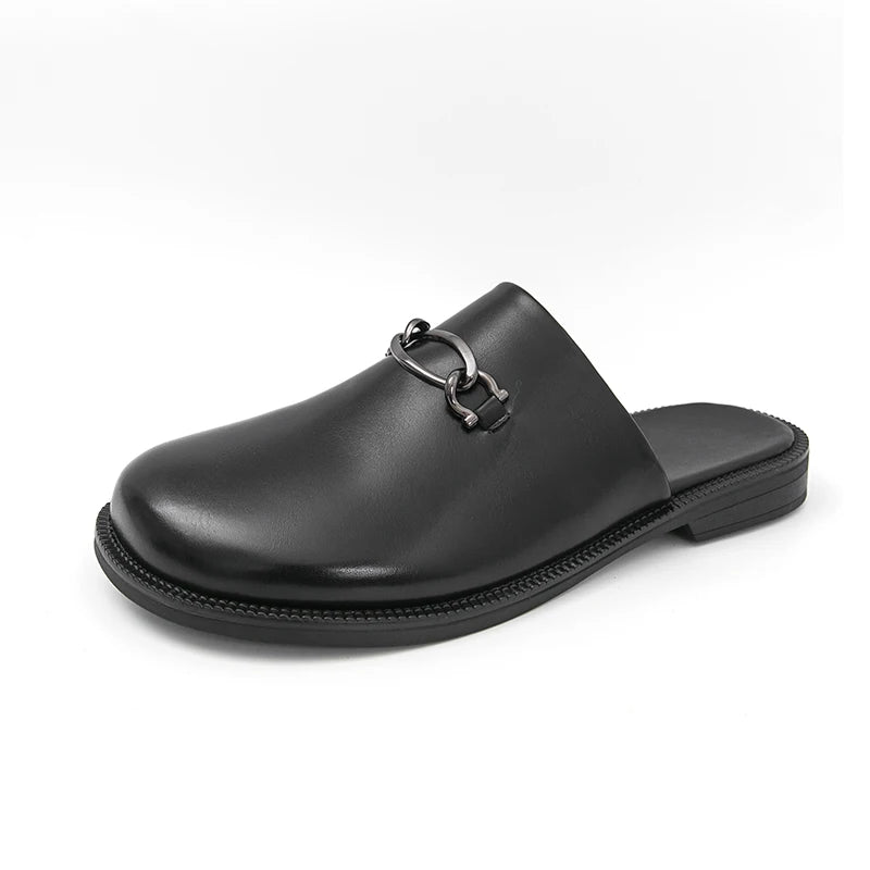 Luxury Men Slippers Fashion Leather Loafers Moccasins Outdoor Non-slip Casual Walking Shoes Men Mules Slides Comfortable Flats
