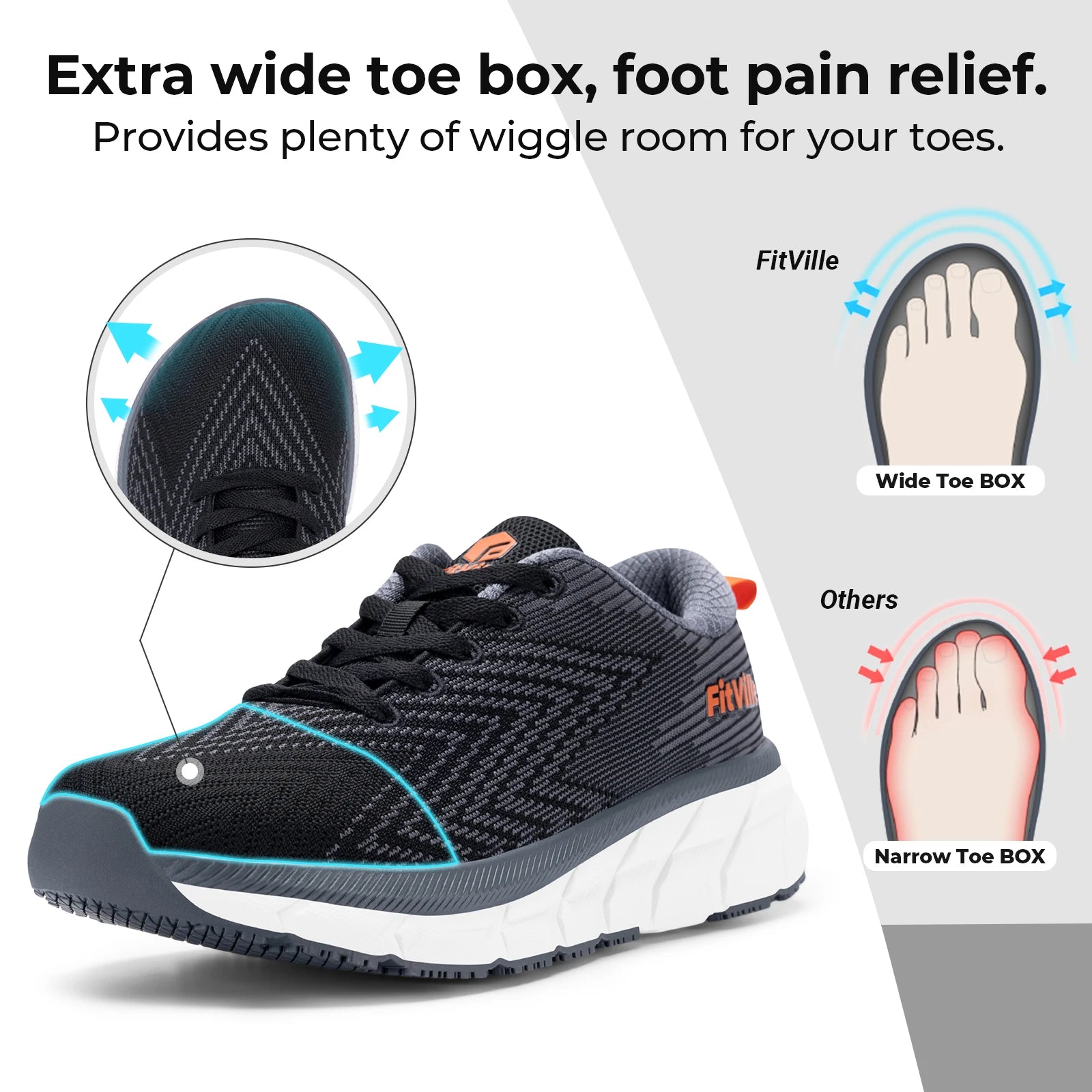 Wide Toe Box Men'S Shoes Cushioned Extra Wide Width Non Slip Running Shoe Comfortable Lightweight Sneakers For Fat Feet