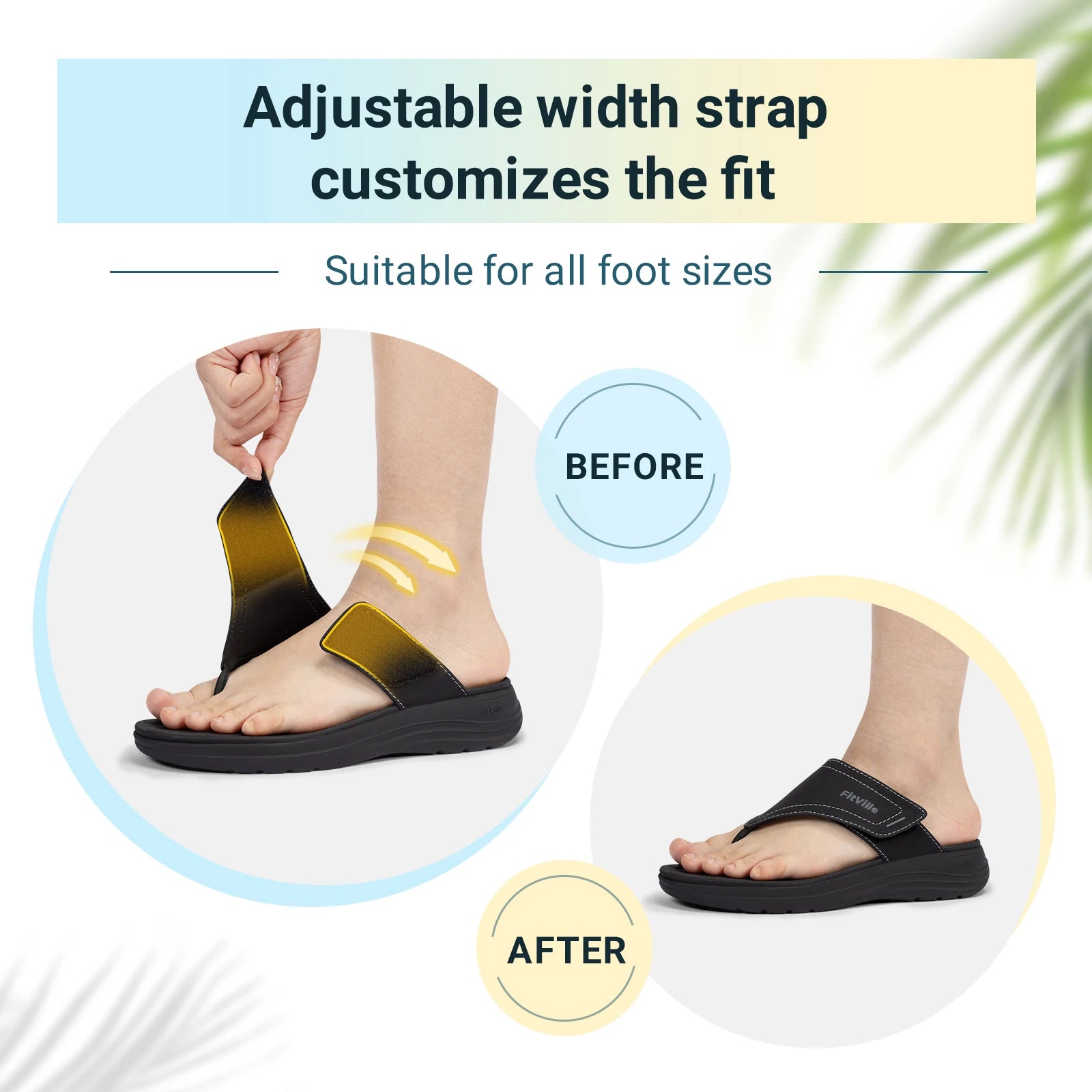 FitVille Women's Flip Flops Wide Width Comfortable and Adjustable Flip Flops for Women with Arch Support and Beach Non Slip
