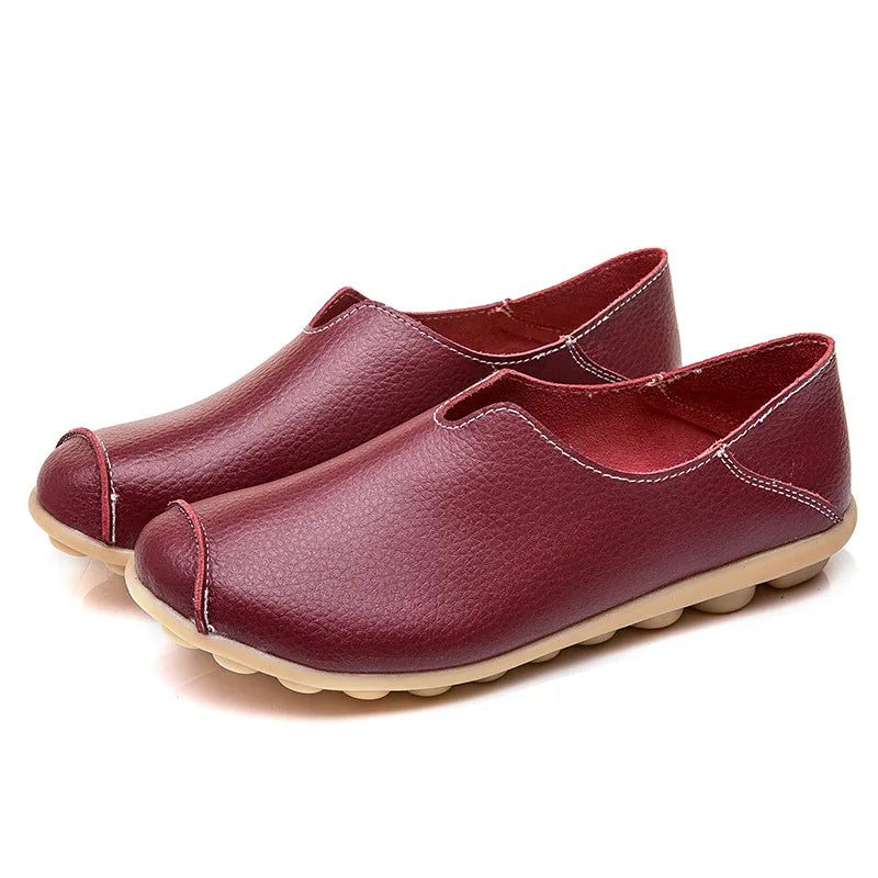 WOIZGIC Genuine Leather Flats Loafers for Women's Female Ladies Comfortable Slip-On Shoes Classic Style colorful soft